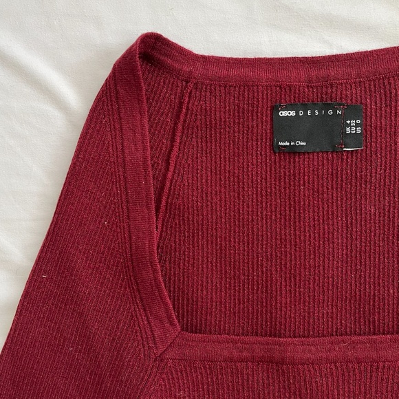ASOS Square Neck Maroon Top - Picture 2 of 4